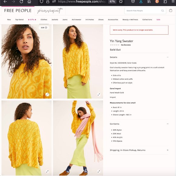 Free People Yin Yang Oversized Sweater Sz S - Picture 10 of 11